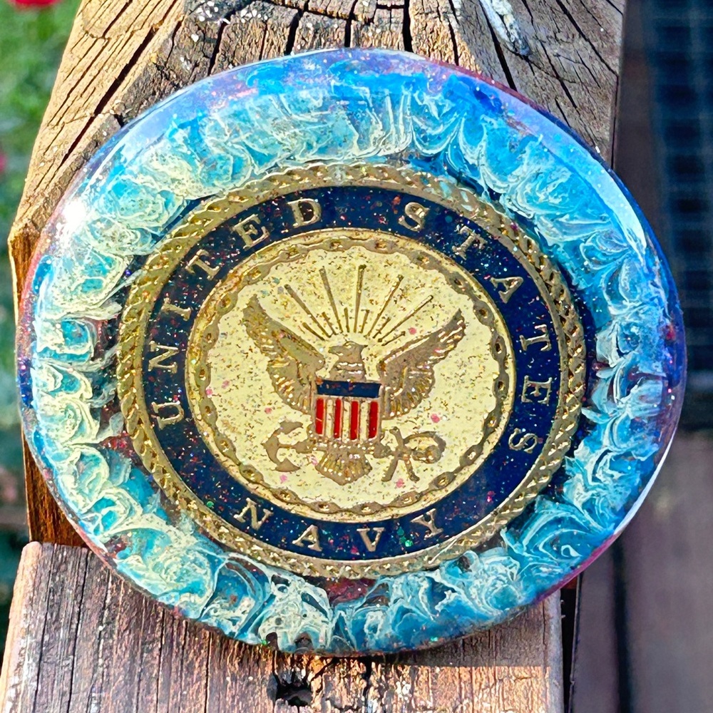 US Navy Belt Buckle Turned Into a Resin Disc Golf Mini Marker Art Piece